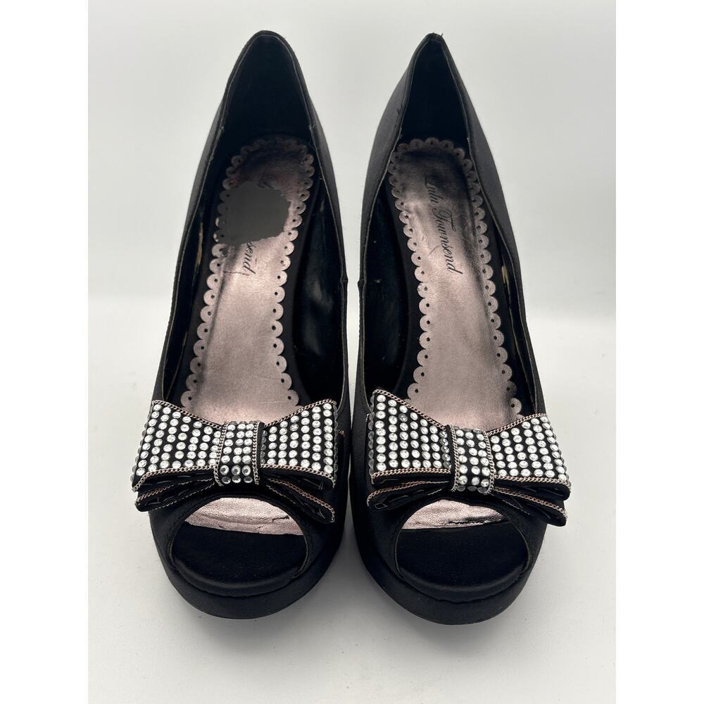 Women’s Lulu Townsend Size 10 Black Satin Pumps w/ Bow Detail - Picture 2 of 6